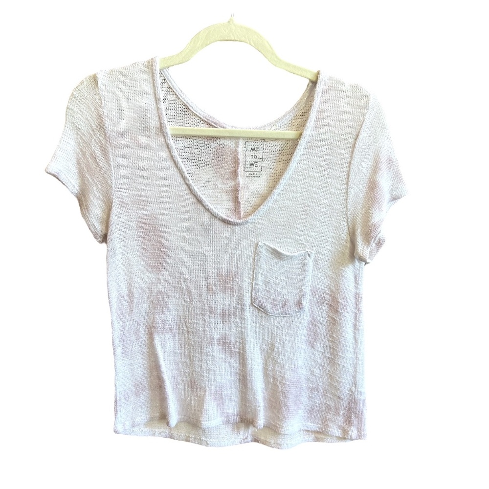 Me to We Tie-Dye Crotchet Shirt Womens Size Small Front Pocket Short Sleeve